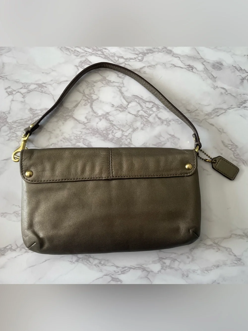 Coach Ashley Metallic Bronze Leather Large Flap Wristlet/Clutch